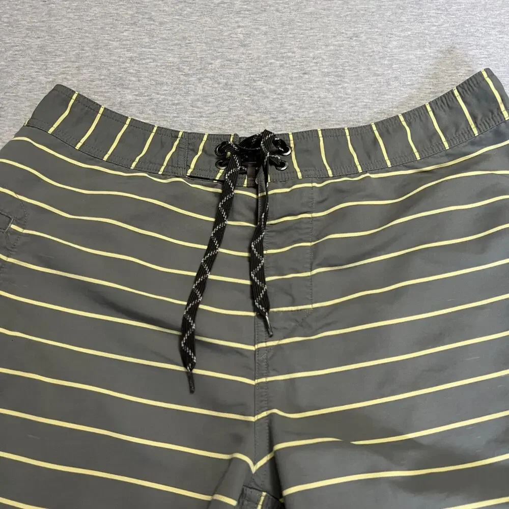 Patagonia Wavefarer Board Shorts Mens 34 Gray Yellow Stripe Swim Unlined 9”‎
